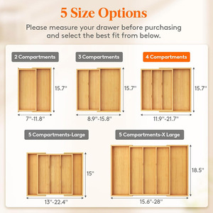 Organizador de utensilios de madera ajustable <span class=keywords><strong>para</strong></span> cajones, bandeja expandible <span class=keywords><strong>para</strong></span> utensilios de cocina, divisor <span class=keywords><strong>para</strong></span> cubiertos y vajilla - Product Image 2