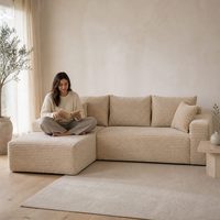 Minimalistisches Beige Cord-Ecksofa, Großes L-förmiges Modulares Sofa für Wohnräume & Gewerbliche Lobbys
