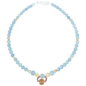 Amber and beautiful Milky Blue Aquamarine beads with faceted orange Garnet Citrine necklace for Women