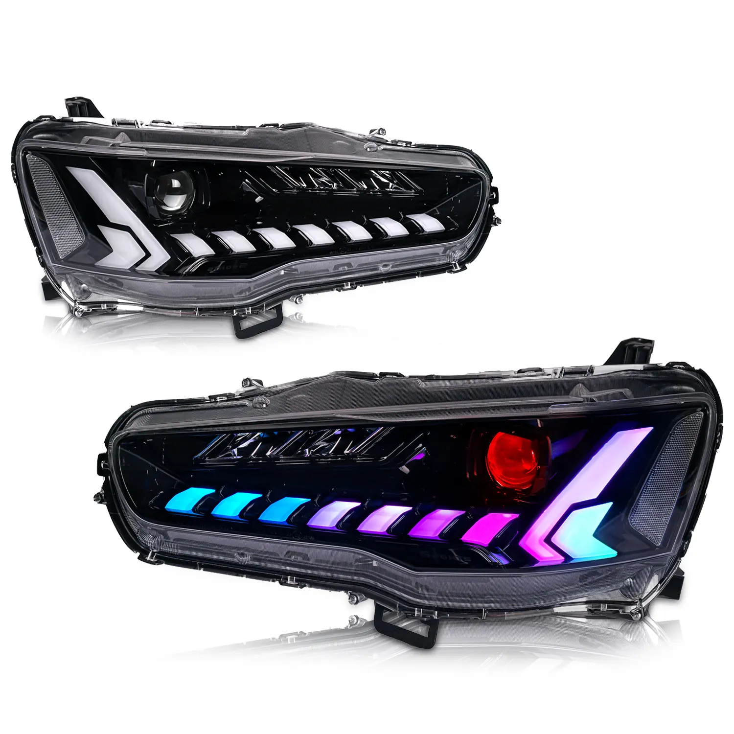 Cổ xưa đèn phía trước Lancer x 2008 lên năng động chuyển ánh sáng LED RGB DRL cho Mitsubishi Lancer EVO x Đèn pha