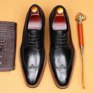 Zapatos de cuero artesanales de alta calidad y a la moda, zapatos de cuero cepillado estilo británico, zapatos de cuero para negocios, oficina y uso casual. - Product Image 4