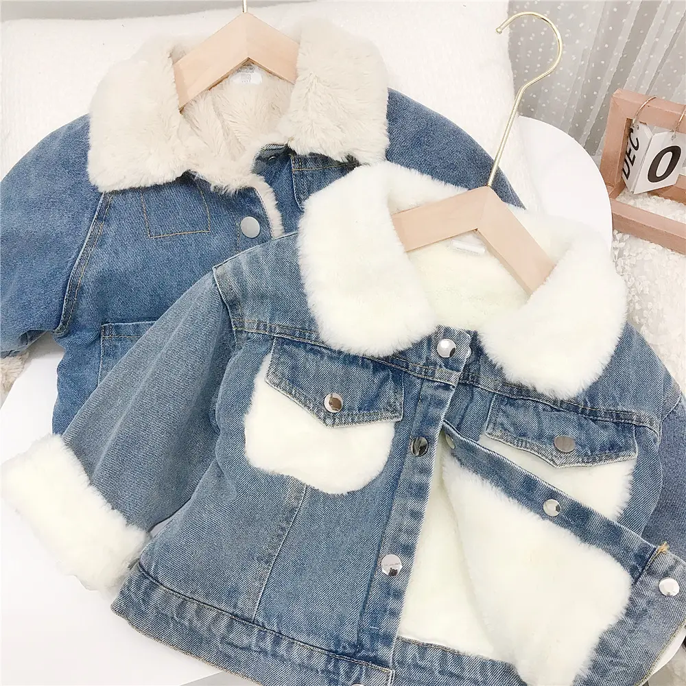 Boutique Sólida Versão Coreana Thick Faux Rabbit Fur Boy Winter Coat Clothes Denim Cotton Hot Sale Jacket