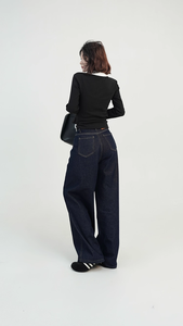 Jeans <span class=keywords><strong>de</strong></span> Pierna Recta <span class=keywords><strong>de</strong></span> <span class=keywords><strong>Cintura</strong></span> <span class=keywords><strong>Alta</strong></span> Azules para Mujer, Estilo Coreano Nuevo <span class=keywords><strong>de</strong></span> Otoño e Invierno, Versátiles, Adelgazantes, <span class=keywords><strong>de</strong></span> Pierna Ancha hasta el Suelo - Product Image 6