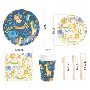 DAMAI - Juego de Vajilla Desechable para Fiestas Infantiles con Temática de Animales, Platos, Vasos y Servilletas de Papel con Diseño de León y Jirafa - Product Image 5