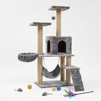 Arbre à chat en bois à 3 niveaux avec griffoir et structure d'escalade, maison de jeu intérieure et lit pour chats multiples
