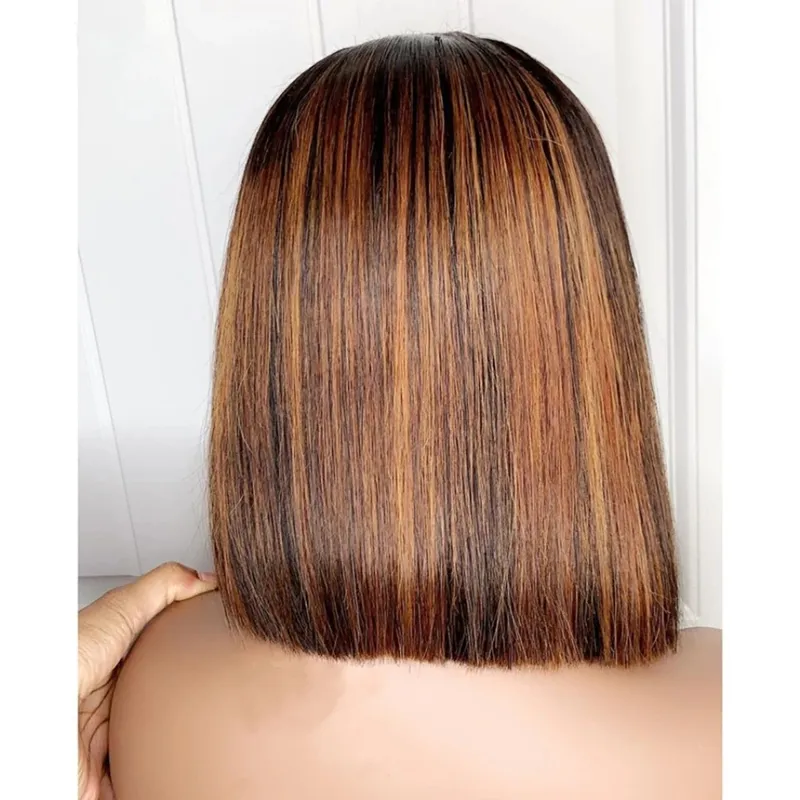 Perucas de ombre cor castanho com onda ou lisa bob virgem 100% cabelo humano hd transparente