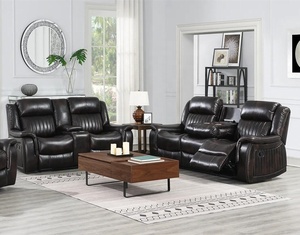 Nouvel ensemble de canapé <span class=keywords><strong>inclinable</strong></span> sectionnel 3 2 1 en cuir classique de style américain de luxe avec <span class=keywords><strong>table</strong></span> de tirage et console de rangement - Product Image 2