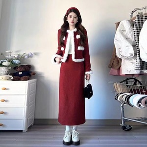 Completo Rosso da Donna - Stile Elegante per <span class=keywords><strong>Capodanno</strong></span>, Tessuto in Nylon/Cotone, Lunghezza Sopra il Ginocchio, Set Due Pezzi - Product Image 1