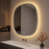 Espejo de Baño LED Moderno con Marco Gris, Redondeado y Suave, con Función Antivaho, Táctil y Regulable, para Montar en la Pared, Decorativo
