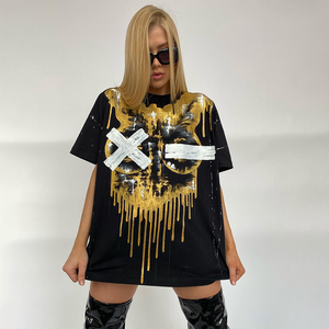 Tie Dye Graffiti Print Women Short Sleeve Graphic T Shirts Y2K Vintage Loose T Shirt Korean <strong>Clothes</strong> Aesthetic <strong>Emo</strong> Tops - Product Image 4