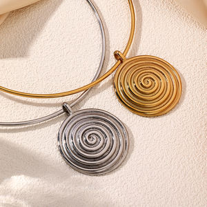 Collana con Ciondolo a Spirale POP, Pendente Geometrico Rotondo a Spirale, Catena per Collo con Ciondolo Rotondo in Acciaio Inossidabile, Regalo - Product Image 1