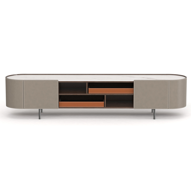 Italian Design Birch Panel Saddle TV Stand with Storage Modern Minimalist Luxury for Living Room Wooden Home Furniture