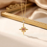 Collana di Lusso con Croce e Stella Micro-Pavé, Elegante Catena a Stella a Otto Punte, Nuova Tendenza di Gioielleria