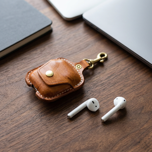 2026 Trending Personalized Air Pods Holder Full Grain <b>Leather</b> Pocket Bag <b>Keychains</b> Custom Branded Eco-Friendly Durable Custom - Product Image 2