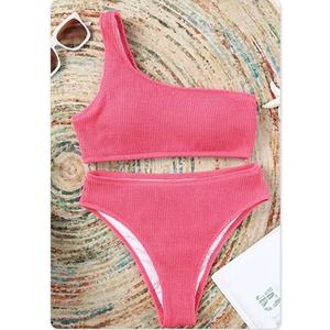 Traje de Baño Bikini de Lujo Personalizado de Mezclilla con un Hombro Descubierto y Cintura Alta, Sexy, para Mujer - Product Image 1