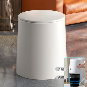 Poubelle à double couche, grande capacité, avec couvercle, épaissie, design à bouton-poussoir, adaptée à un usage domestique, chambre, salon - Product Image 1