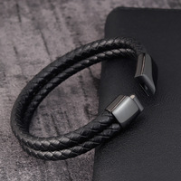 Bracelet en cuir véritable tressé multi-couches tendance, bracelet en cuir de vache double couche pour homme, fermoir magnétique en acier inoxydable