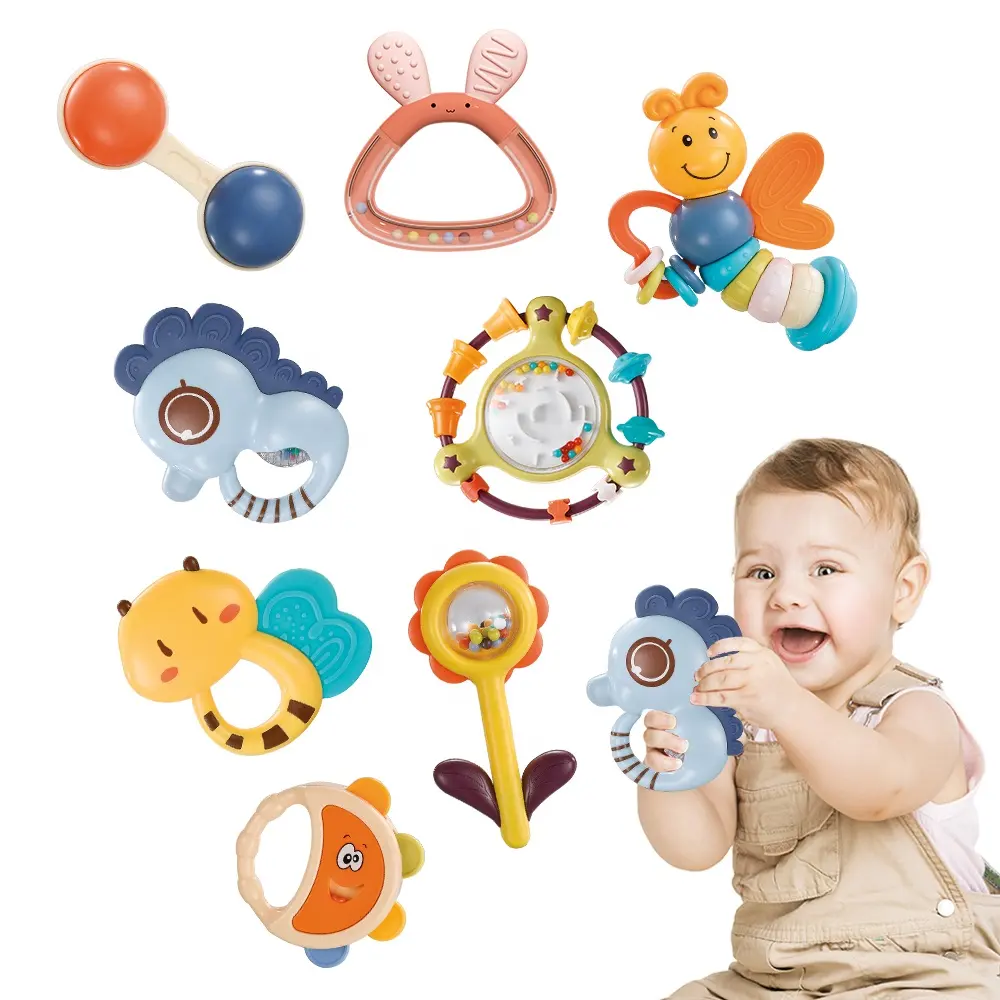CPC Early learning musical toy set infant grab shake rattle sensory teether toddlers chewing teething toys baby rattles