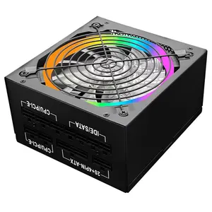 Fuente de alimentación de 750W para ordenador, fuente de alimentación de color dorado PRO 750, LED, RGB, Modular, ATX, 80 + Gold, PSU