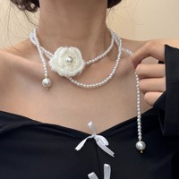 Chaîne de pull de luxe à double rang de perles, élégante chaîne de pull camélia, collier DIY, chaîne de taille, catalogue de bijoux de créateurs