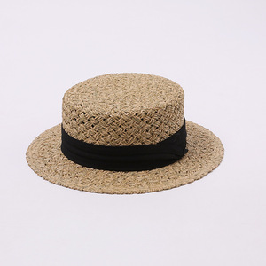 Chapeau de gondolier J455, chapeau de paille, <span class=keywords><strong>Venise</strong></span>, chauffe-chef pour conducteur de gondole, chapeau de soleil décontracté Fedora à calotte plate pour femme, idéal pour les voyages et les vacances - Product Image 3