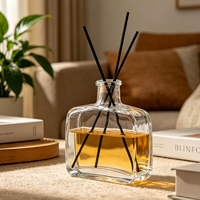 Bouteille diffuseur de parfum à bâtonnets en verre carré plat de haute qualité, vide, 100ml, 200ml, 330ml, 500ml, avec bouchon en liège