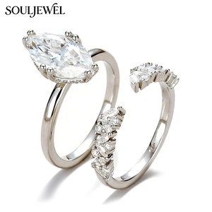 Cincin Moissanite Potongan Marquise, Cincin Tumpuk Perak Sterling, Cincin Kombinasi Multi-Permata, Sempurna untuk Pesta Pernikahan dan Pertunangan - Product Image 1