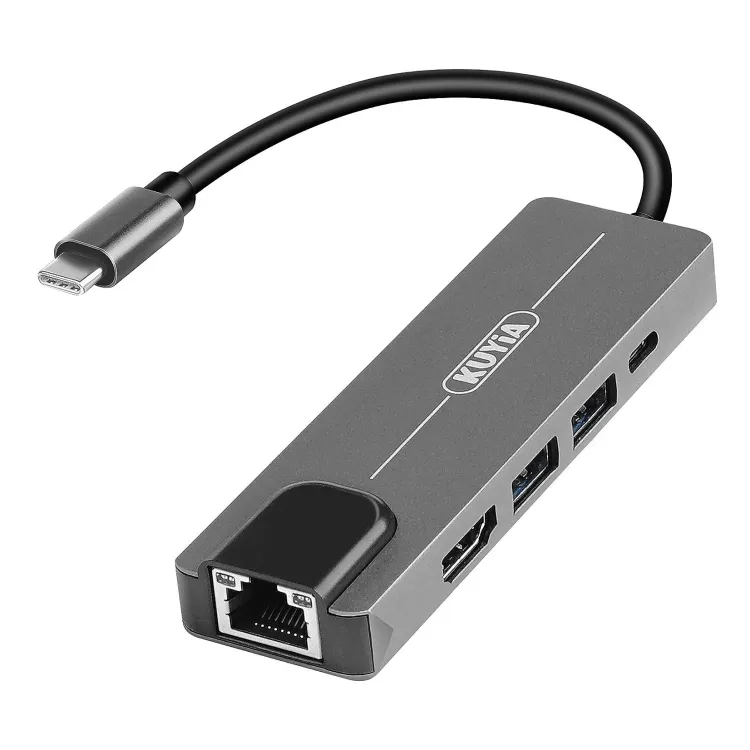 Hub konverter multifungsi, stasiun Dok tipe-c 5 in 1 ke HDMI, konverter 4K @ 30Hz dengan Port Ethernet Gigabit, Hub konverter ekspansi USB