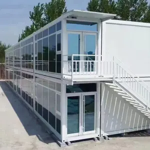 China Green Container 20ft Fast Construction 2 strati con scale tenda di vetro casa prefabbricata per Container per ufficio di lusso