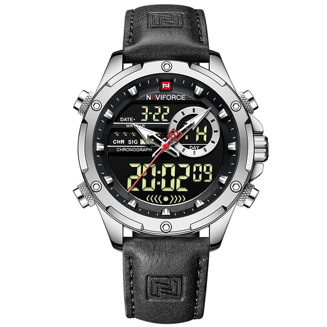 NAVIFORCE 9208 Watch for Men Luxury Original Quartz Sport Wristwatch Men Waterproof Leather Strap Digital Analog Clock