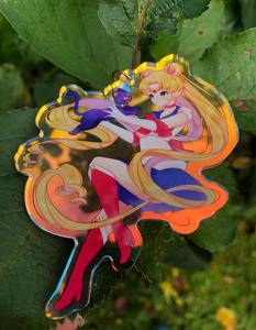 จี้อะคริลิค <span class=keywords><strong>Sailor</strong></span> <span class=keywords><strong>Moon</strong></span> และ <span class=keywords><strong>Luna</strong></span> ลายรุ้ง ขนาด 3x3 นิ้ว พร้อมตัวล็อกสีทอง (OEM/ODM) - Product Image 4