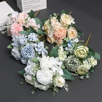 Kombinasi Bunga Sutra Buatan Peony Hydrangea Daisy 30cm Dekorasi Meja & Jendela untuk Pernikahan & Liburan