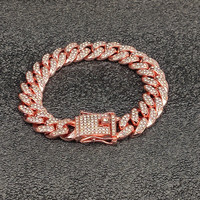 NL2023 Bracelet Hip Hop Géométrique Iced Out 13mm Plaqué Or Rose Chaîne Miami en Alliage de Zinc pour Anniversaires