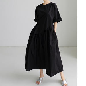 Robe noire femmes <span class=keywords><strong>mi</strong></span>-longueur genou longueur irrégulière Patchwork a-ligne <span class=keywords><strong>jupe</strong></span> été nouvelle <span class=keywords><strong>jupe</strong></span> <span class=keywords><strong>longue</strong></span> à lacets - Product Image 5