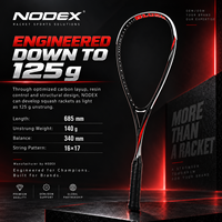 Raquette de squash Nodex Factory Plush Full Graphite légère 125g avec cordes dynamiques intégrées à haute élasticité et équilibre raffiné