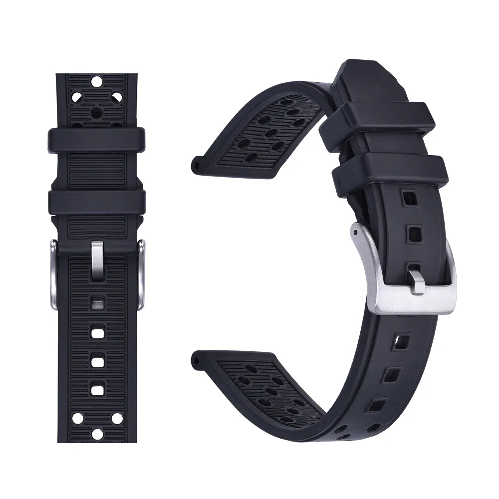 JUELONG Trapézoïdal TPSIV Bracelet de montre noir Barre à ressort commune 22mm Bracelet de montre en caoutchouc de silicone
