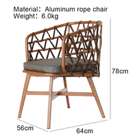 Table et chaises de jardin modernes et confortables pour hôtel, villa, terrasse, avec structure en aluminium et tressage en corde