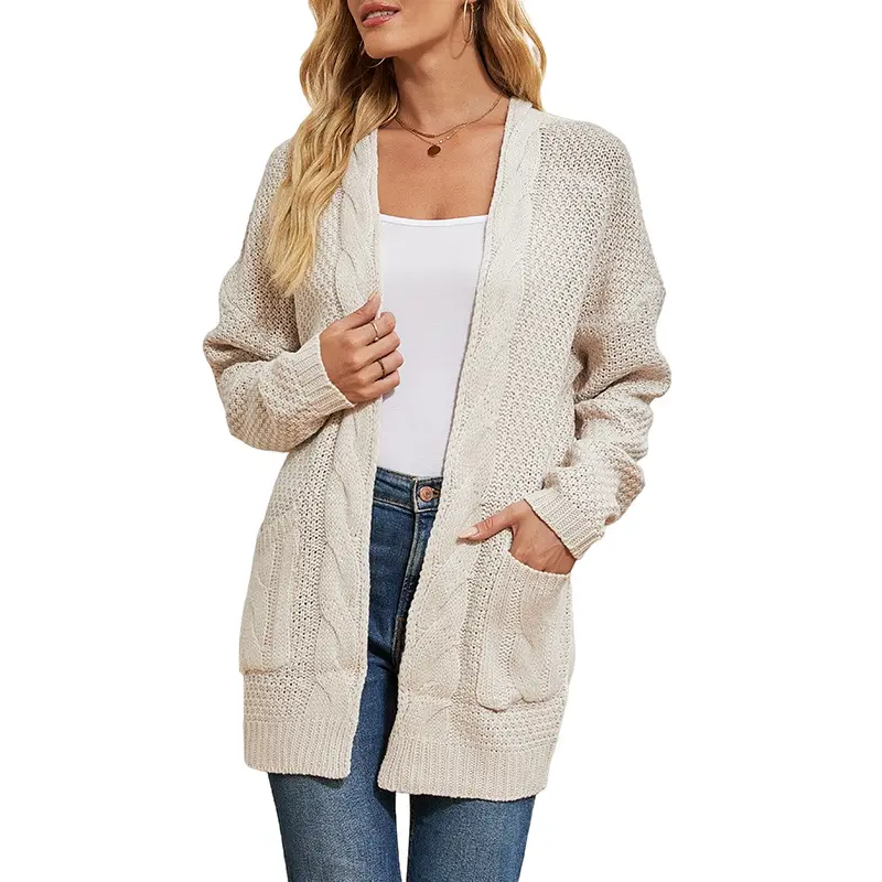 Women Cardigan Sweaters Coat Classical Long Sleeve Cashmere Open Front Cardigan Knit Sweater