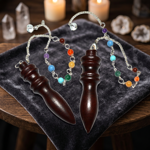 Péndulos de Madera de Palisandro con Piedras Preciosas Talladas y Cadena de Chakra - Product Image 3