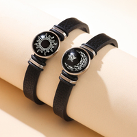 Gloeiende zon-maan paararmband Lichtgevende leren band Unisex Valentijnscadeau voor hem haar beste vrienden bijpassende sieraden