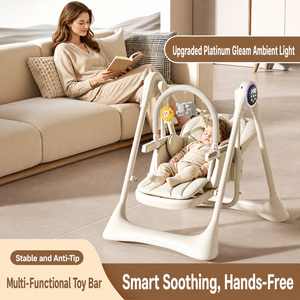 2-in-1 Electric Baby High Chair &amp; Rocker, Foldable Recliner, Swivel Wheels, Double Tray, <strong>Toy</strong> Frame, Dolls, Colorful Light Screen - Product Image 2