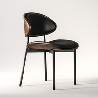Chaise de salle à manger rétro de style italien, moderne et minimaliste, en bois massif, en bois courbé, rembourrée en cuir, sans accoudoirs, avec dossier, pour la maison