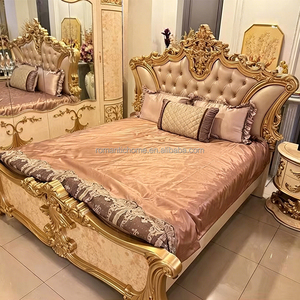 Letto Matrimoniale di Lusso Curvo con Testiera a Ala, Stile Classico Turco, in Legno Dorato Bianco Avorio, Set Camera da Letto per Villa e Palazzo - Product Image 3