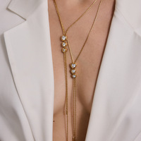 Collier long ajustable au design créatif, étanche, en acier inoxydable 18K PVD avec pendentif zircon, bijoux de mode