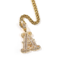 Liontin Huruf Abjad A-Z Model Baguette Glam, Inisial Huruf Tunggal Berhiaskan CZ Tebal, Kalung Trendi dan Stylish untuk Wanita, Pria, dan Rapper