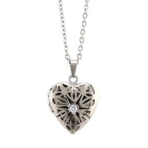 Heart-Shaped Photo <b>Locket</b> Necklace Stainless Steel 18K Gold Plated Pendant With Crystal Everyday Wear Jewelry - Product Image 3