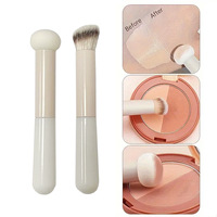 Aplicador de maquillaje de brocha plana para mujer de alta calidad con mango de madera, sombra de ojos de silicona y esponja de base para maquillaje de ojos