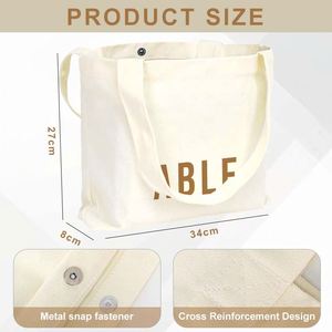 Bolsa de Compras de Lona con Impresión Personalizada, Botón de Presión Metálico, Asa Larga para el Hombro, Bolsillo Integrado, Refuerzo Cruzado - Product Image 3