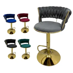 नॉर्डिक औद्योगिक काउंटर गोल्ड मेटल लेग्स बारस्टूल आधुनिक लक्जरी ब्लैक वेलवेट हाई बार स्टूल कुर्सियाँ, रसोई के लिए बार कुर्सियाँ