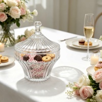 Pot à bonbons en verre transparent en gros avec couvercle en verre, pot de rangement côtelé de type apothicaire pour café, restauration hôtelière et présentation en magasin